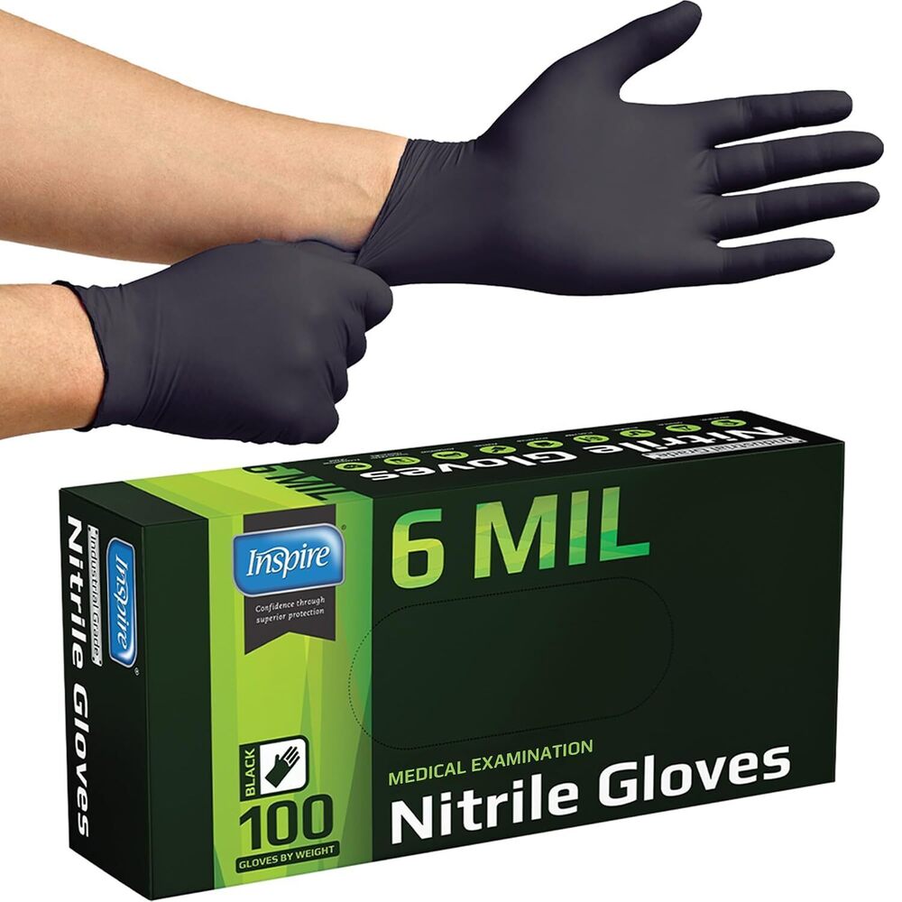 Black Nitrile Gloves HEAVY DUTY 6 Mil Nitrile Chemical Resistant Medical